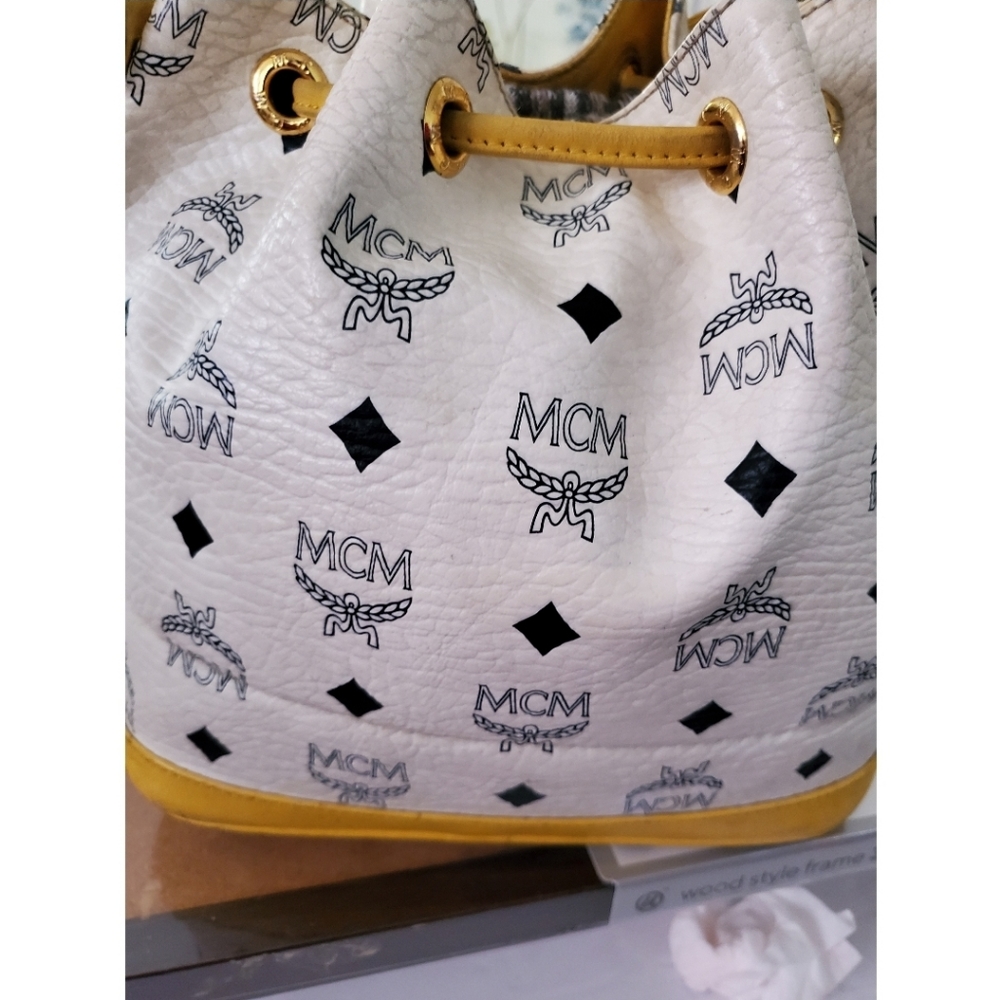 MCM White Bucket Drawstring Bucket Bag - Picture 6 of 12